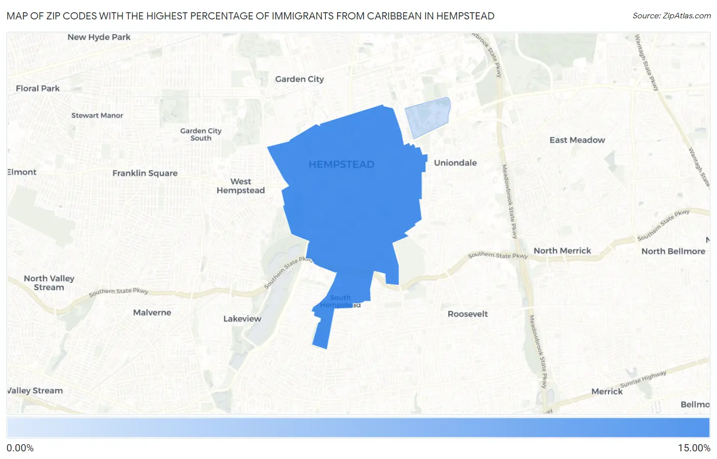 Zip Codes with the Highest Percentage of Immigrants from Caribbean in Hempstead Map