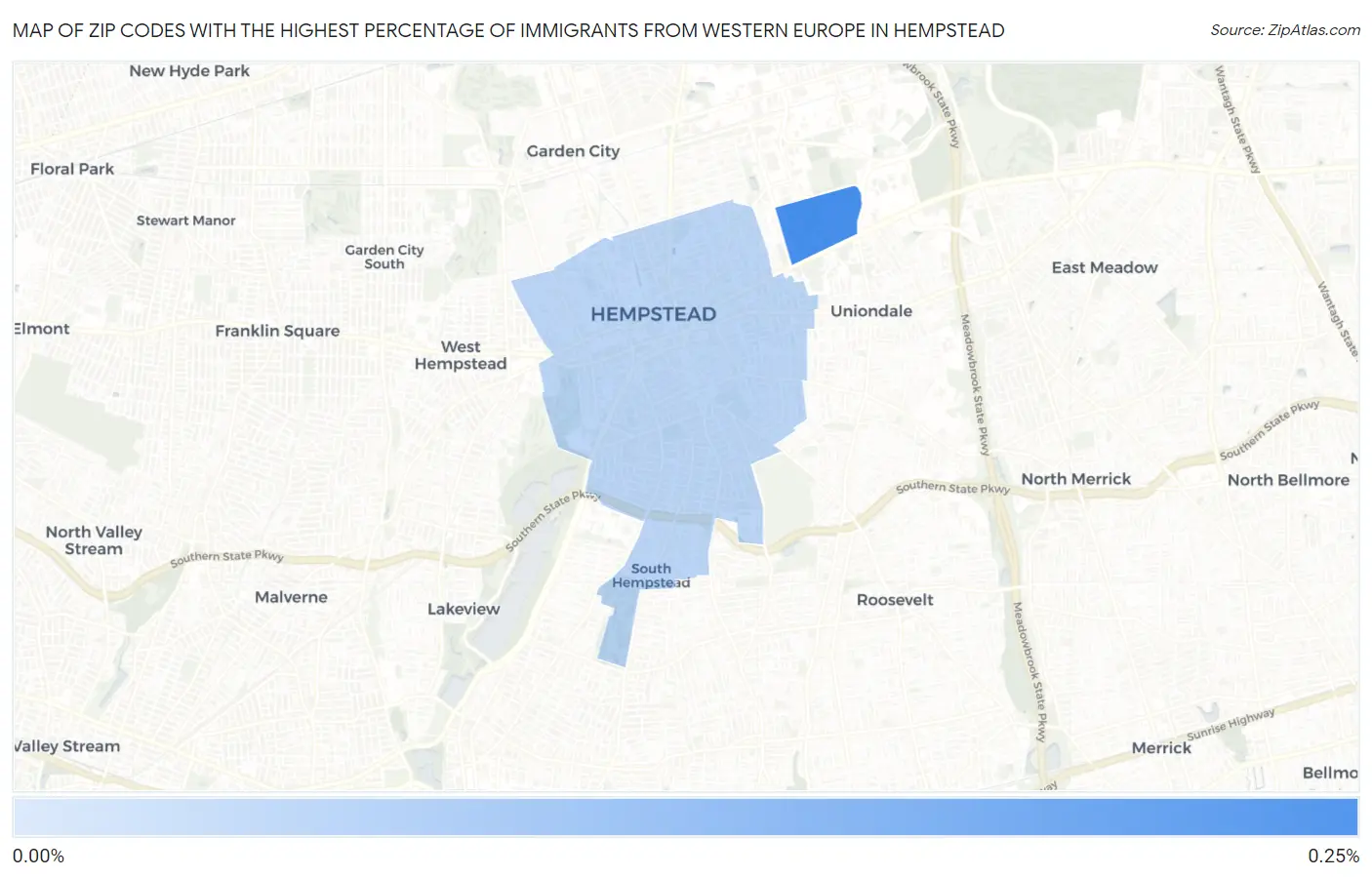 Zip Codes with the Highest Percentage of Immigrants from Western Europe in Hempstead Map