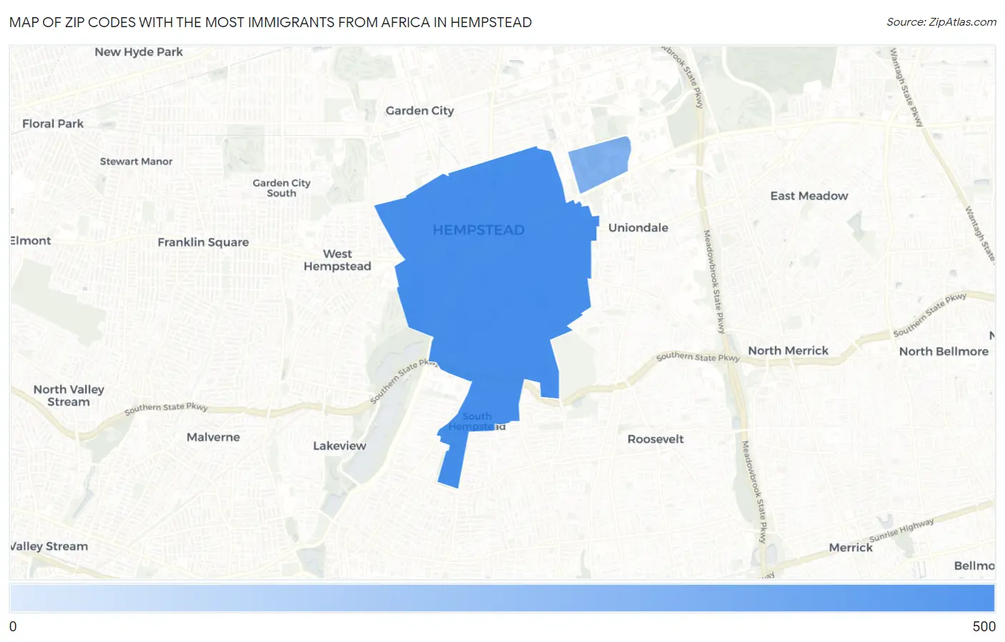 Zip Codes with the Most Immigrants from Africa in Hempstead Map
