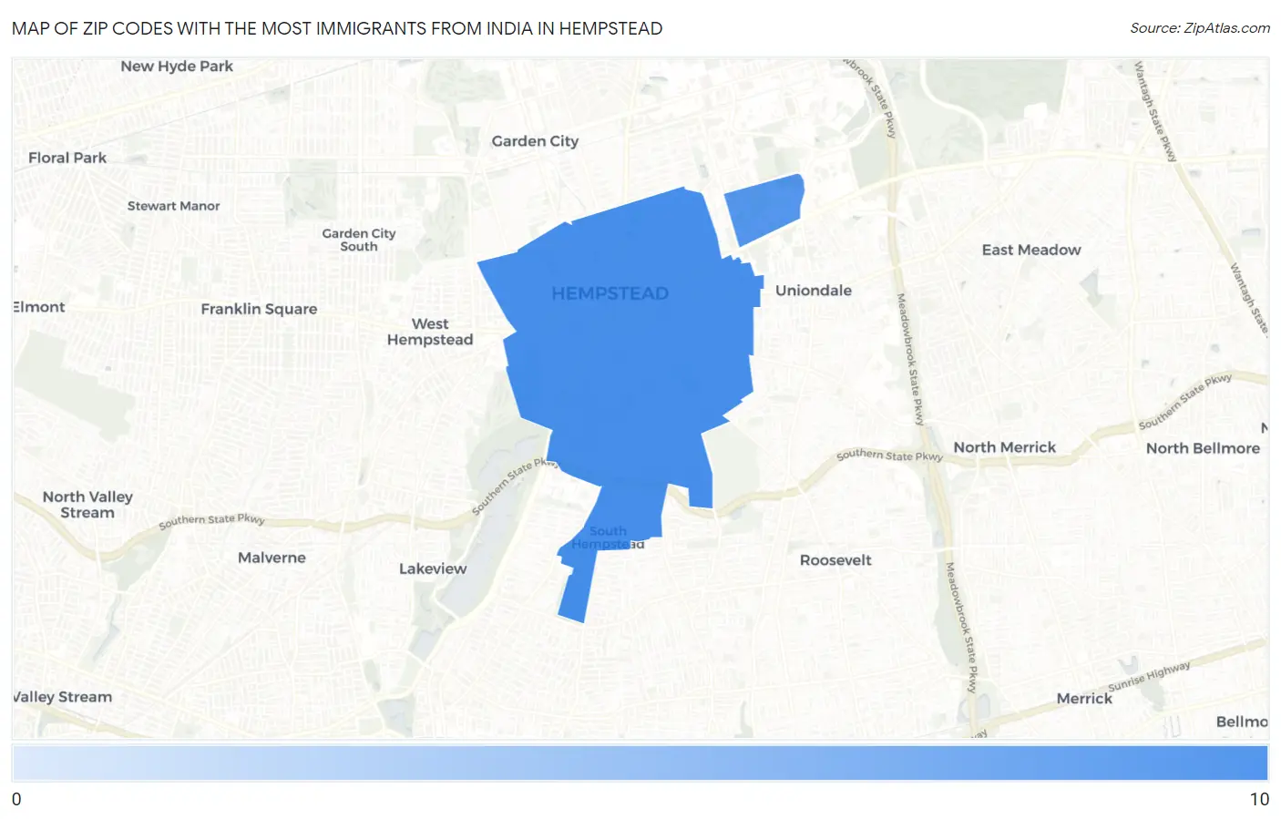 Zip Codes with the Most Immigrants from India in Hempstead Map