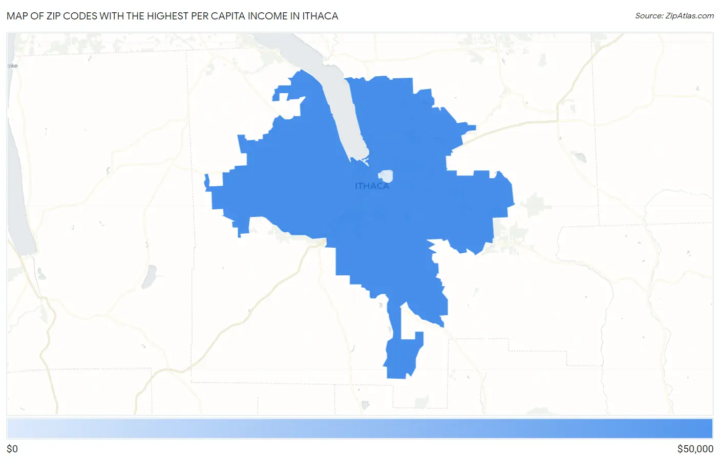 Zip Codes with the Highest Per Capita Income in Ithaca Map