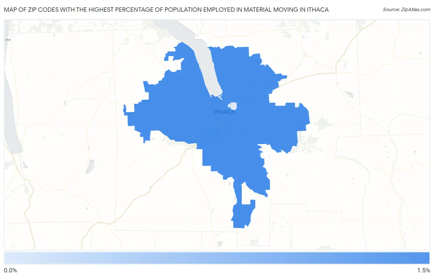 Zip Codes with the Highest Percentage of Population Employed in Material Moving in Ithaca Map