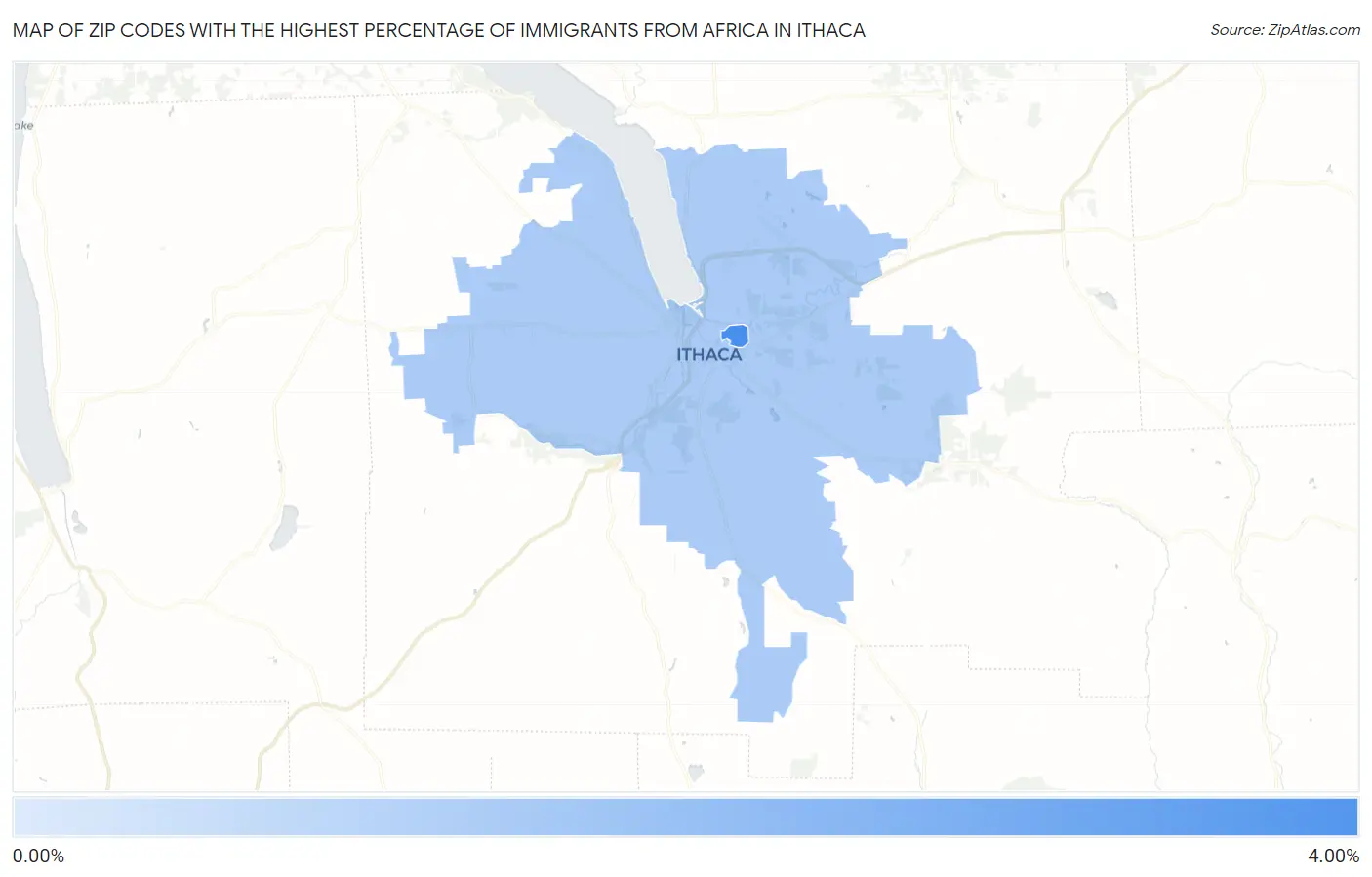 Zip Codes with the Highest Percentage of Immigrants from Africa in Ithaca Map