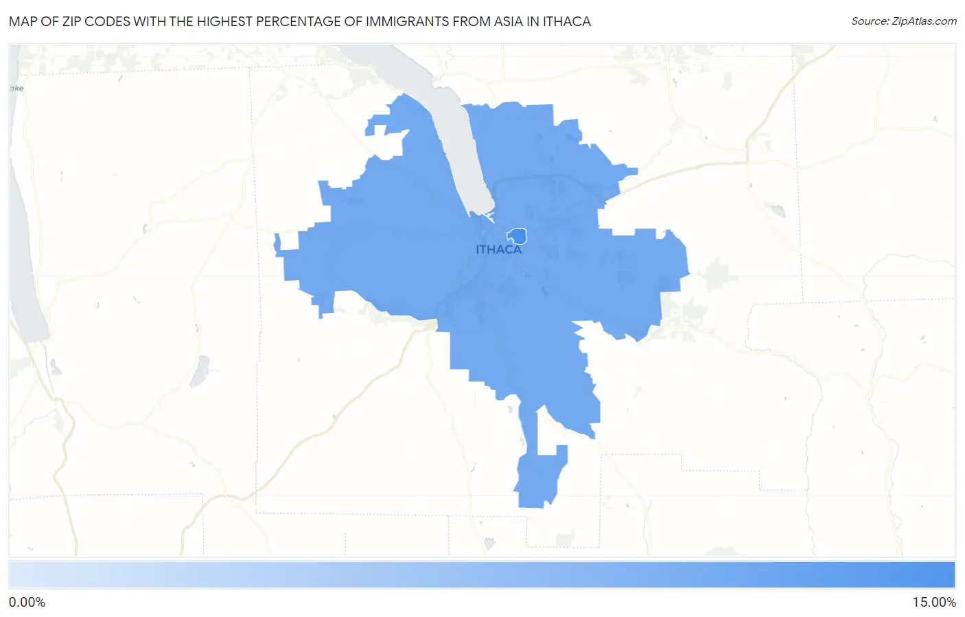 Zip Codes with the Highest Percentage of Immigrants from Asia in Ithaca Map