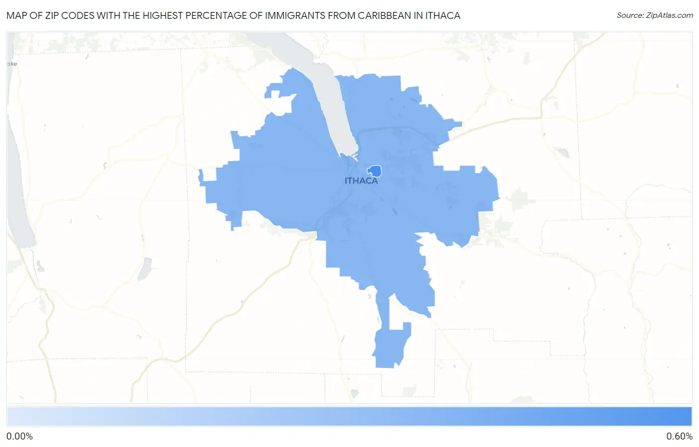 Zip Codes with the Highest Percentage of Immigrants from Caribbean in Ithaca Map