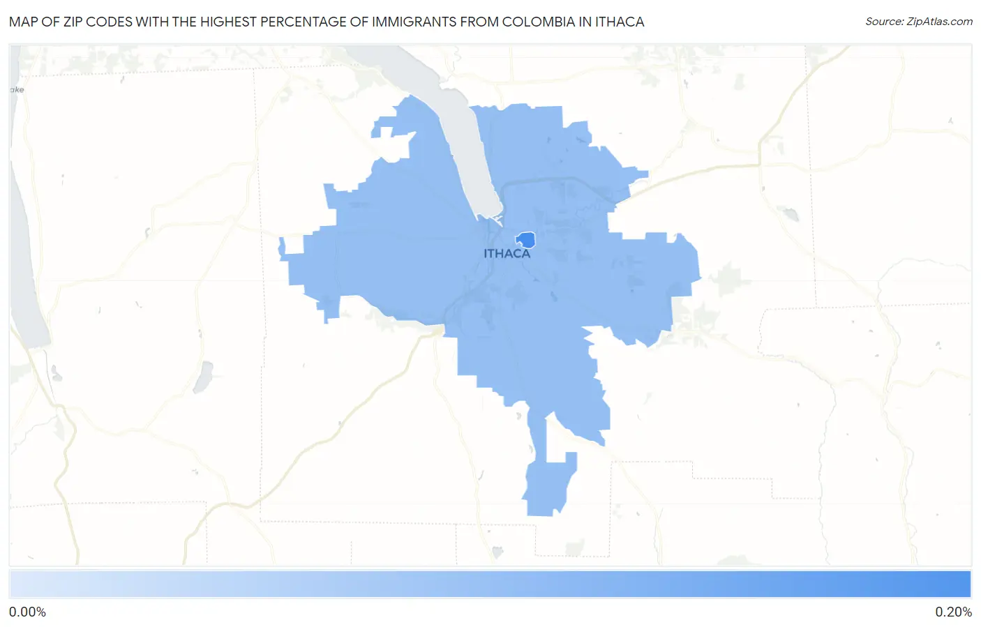 Zip Codes with the Highest Percentage of Immigrants from Colombia in Ithaca Map