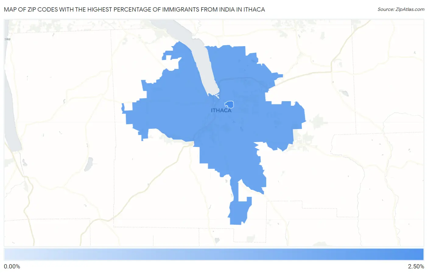 Zip Codes with the Highest Percentage of Immigrants from India in Ithaca Map