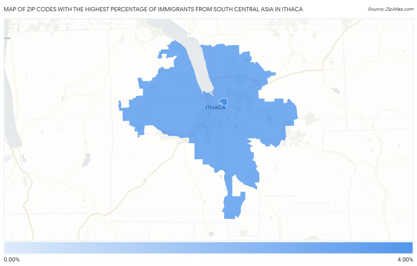 Zip Codes with the Highest Percentage of Immigrants from South Central Asia in Ithaca Map