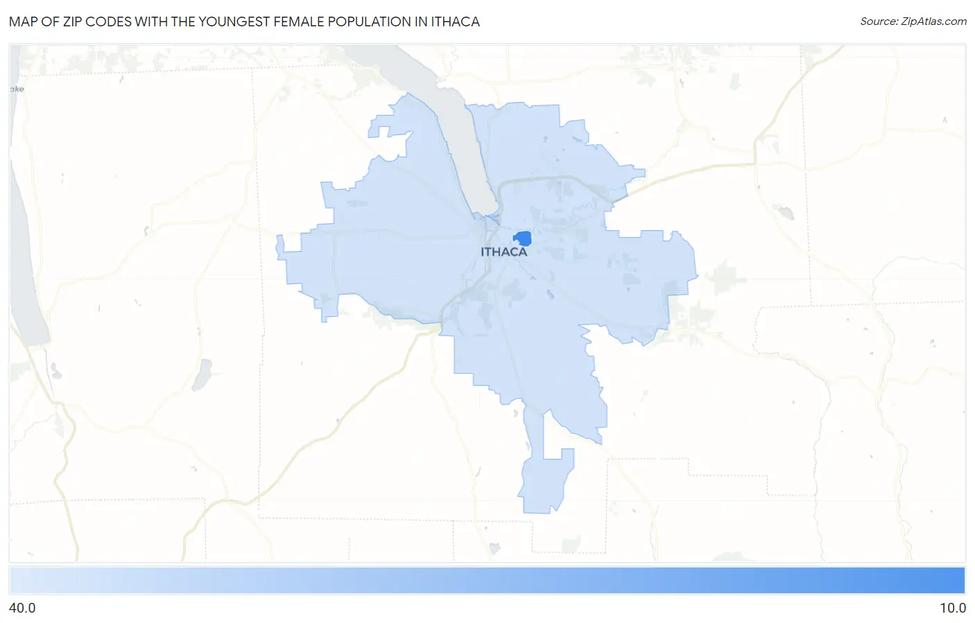 Zip Codes with the Youngest Female Population in Ithaca Map