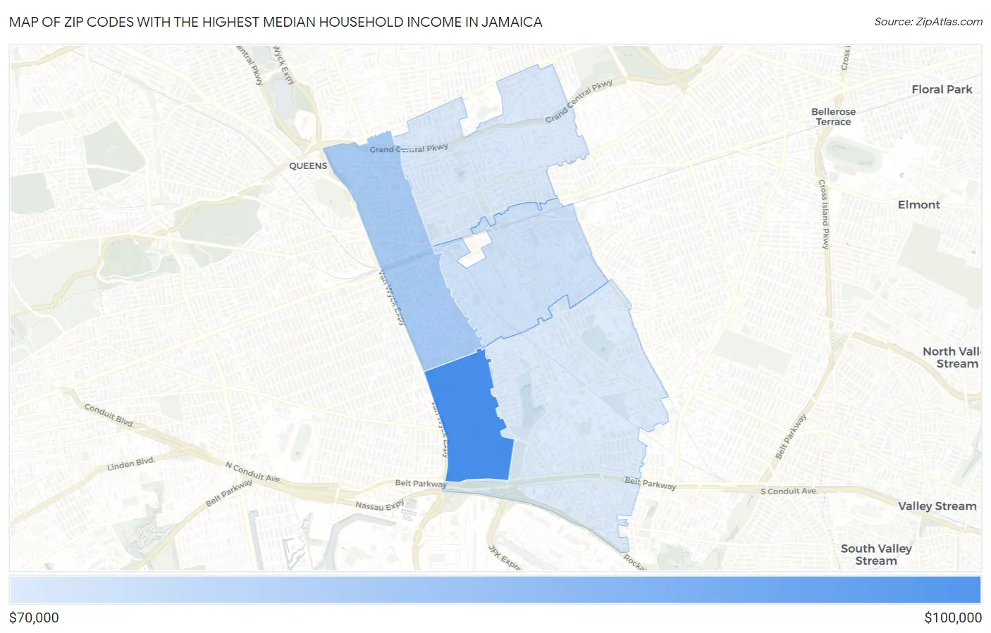 Zip Codes with the Highest Median Household Income in Jamaica Map