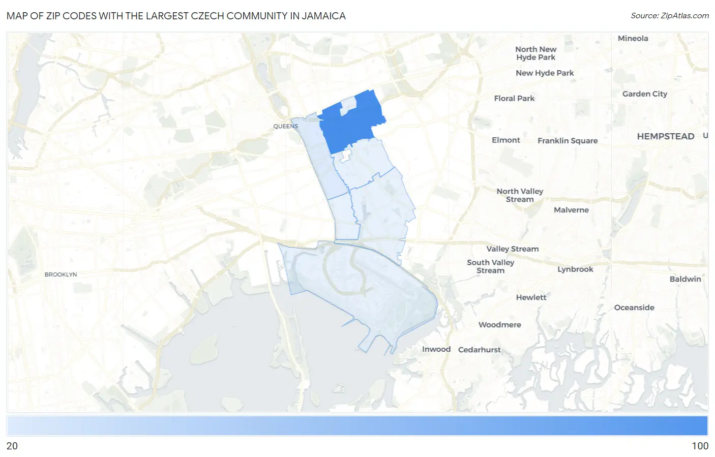 Zip Codes with the Largest Czech Community in Jamaica Map