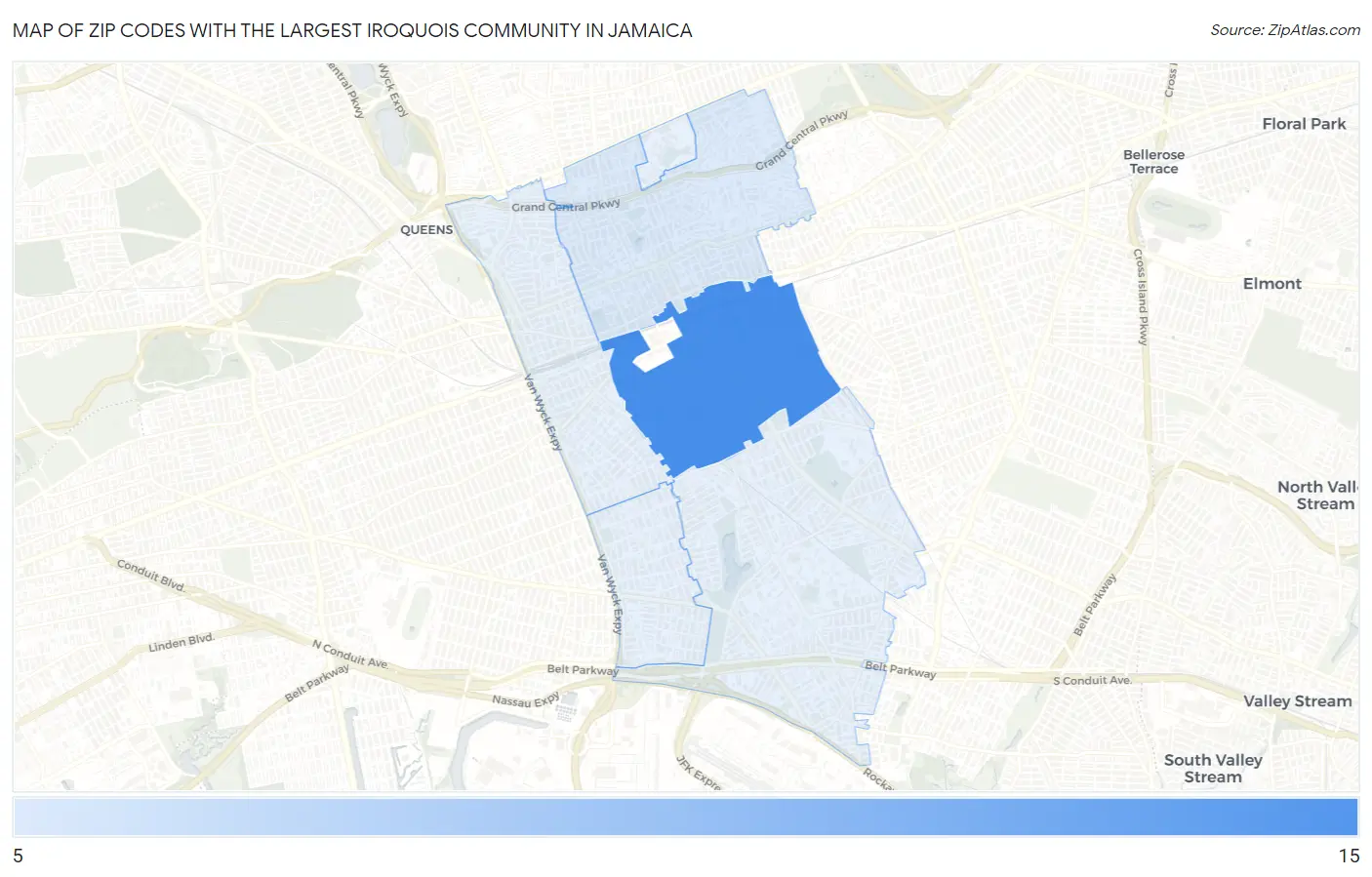 Zip Codes with the Largest Iroquois Community in Jamaica Map
