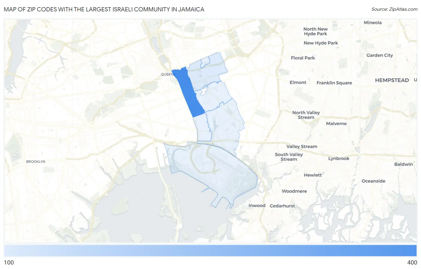 Zip Codes with the Largest Israeli Community in Jamaica Map