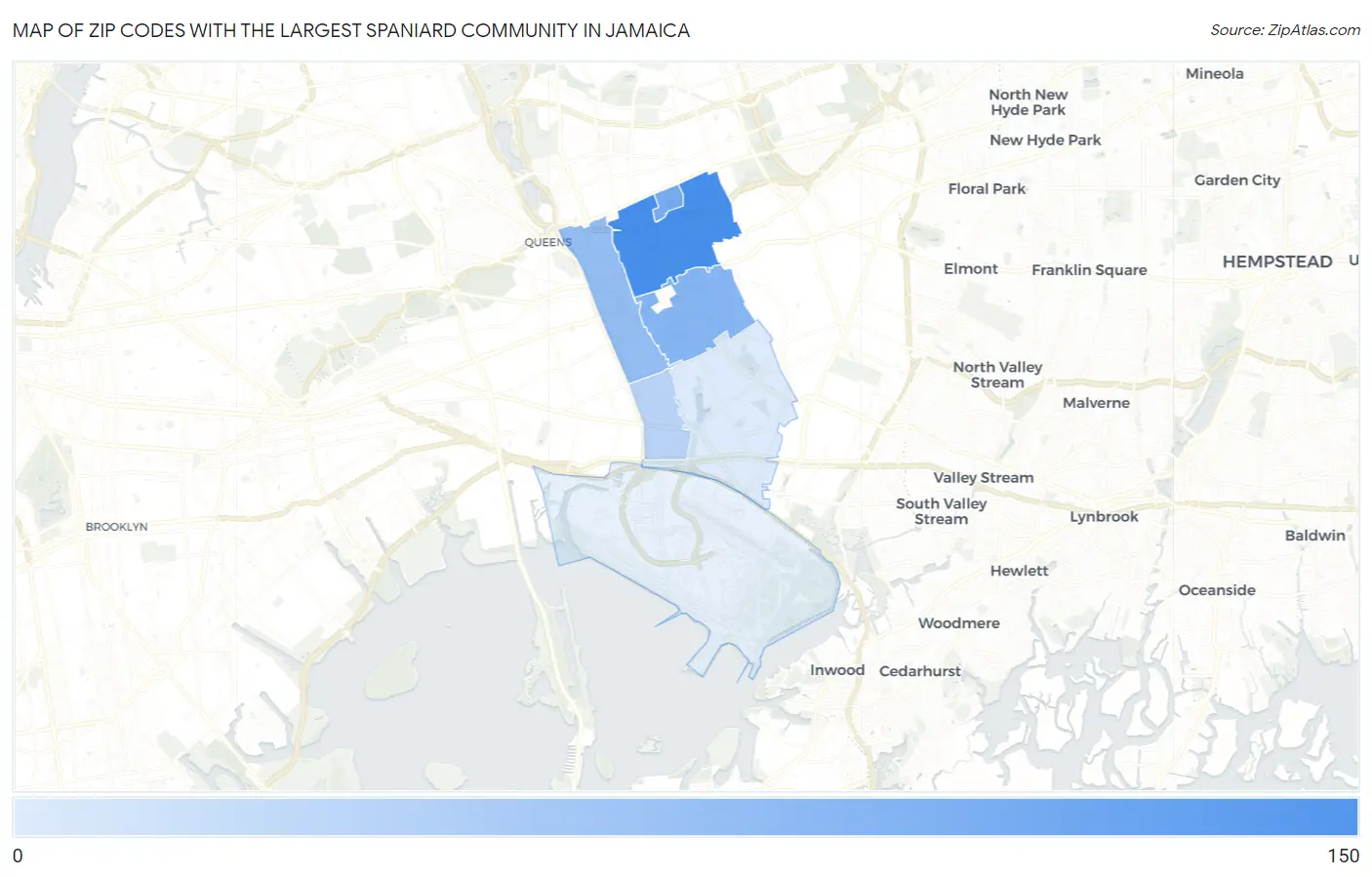 Zip Codes with the Largest Spaniard Community in Jamaica Map