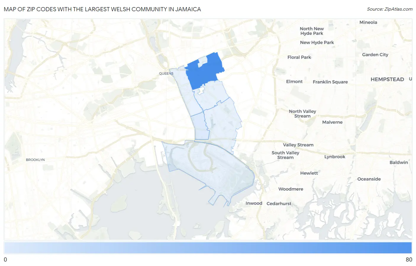 Zip Codes with the Largest Welsh Community in Jamaica Map