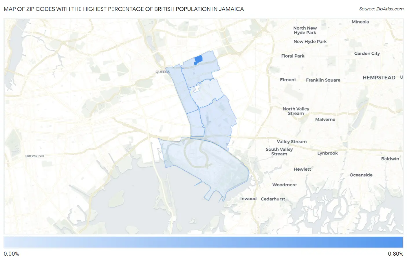 Zip Codes with the Highest Percentage of British Population in Jamaica Map