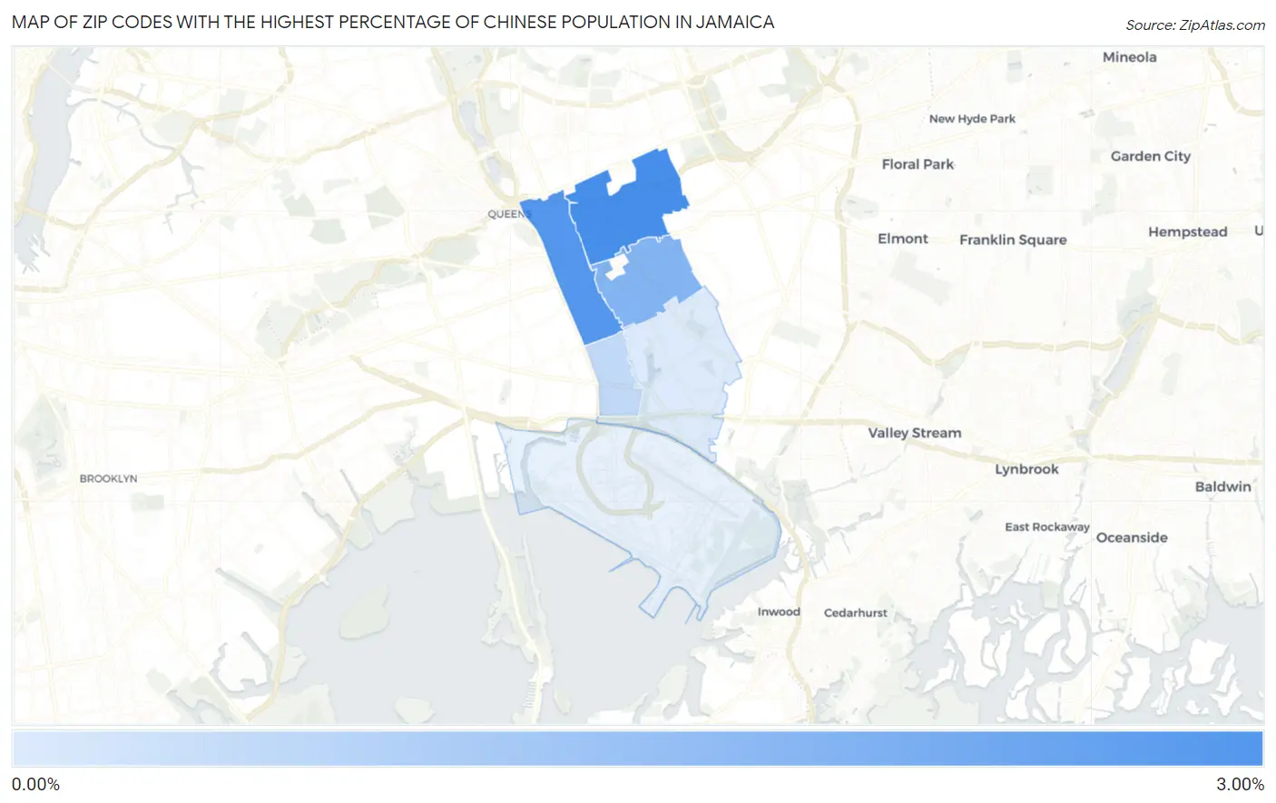 Zip Codes with the Highest Percentage of Chinese Population in Jamaica Map