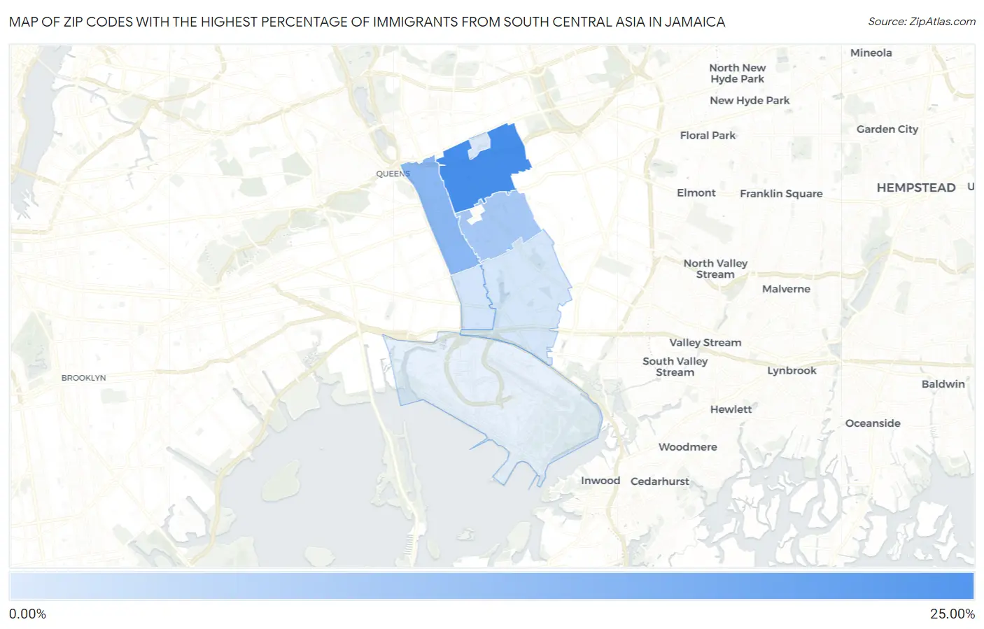 Zip Codes with the Highest Percentage of Immigrants from South Central Asia in Jamaica Map