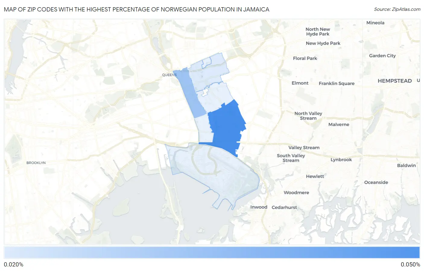 Zip Codes with the Highest Percentage of Norwegian Population in Jamaica Map