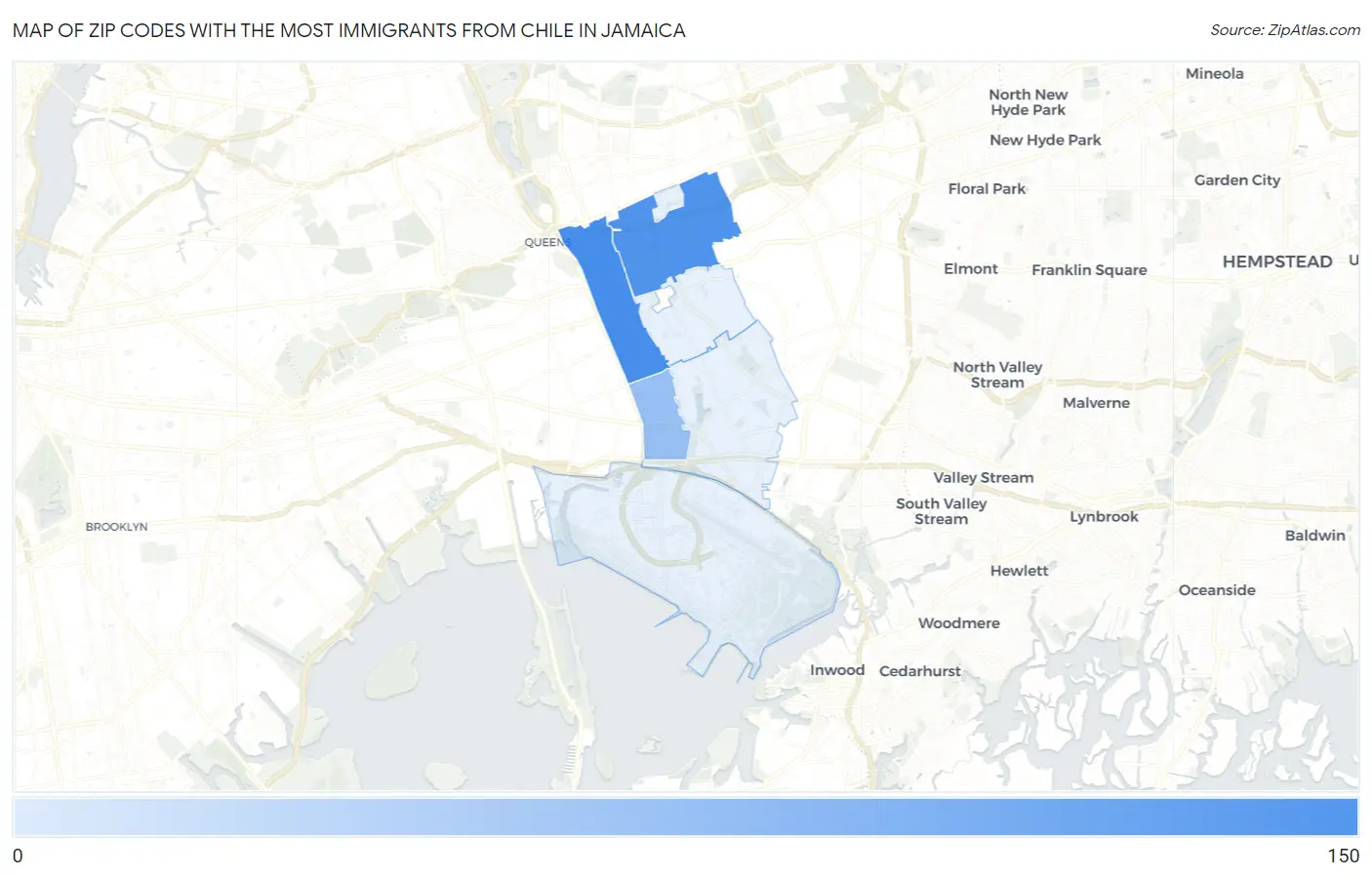 Zip Codes with the Most Immigrants from Chile in Jamaica Map