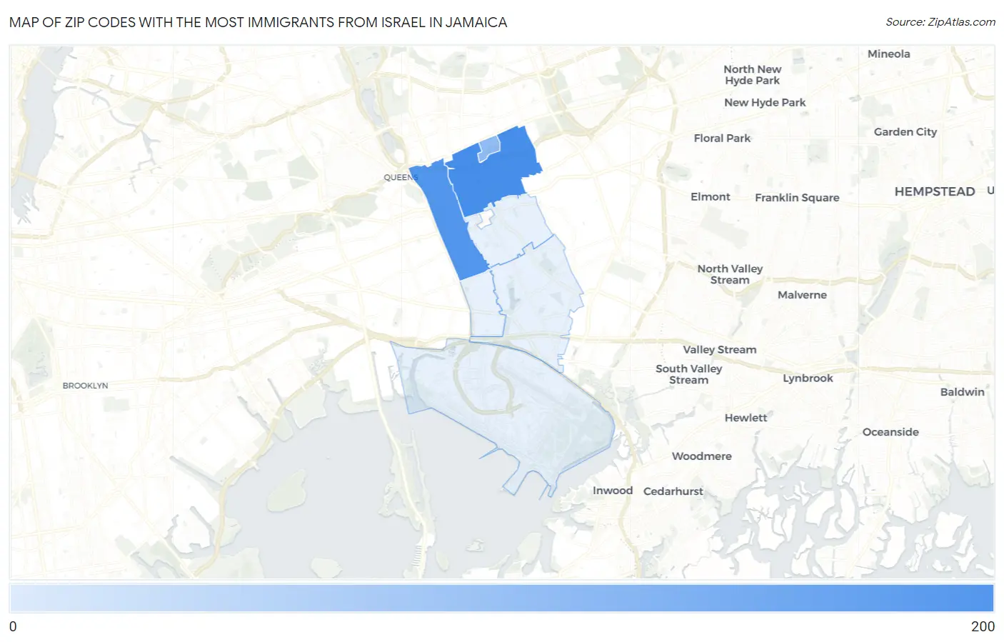 Zip Codes with the Most Immigrants from Israel in Jamaica Map