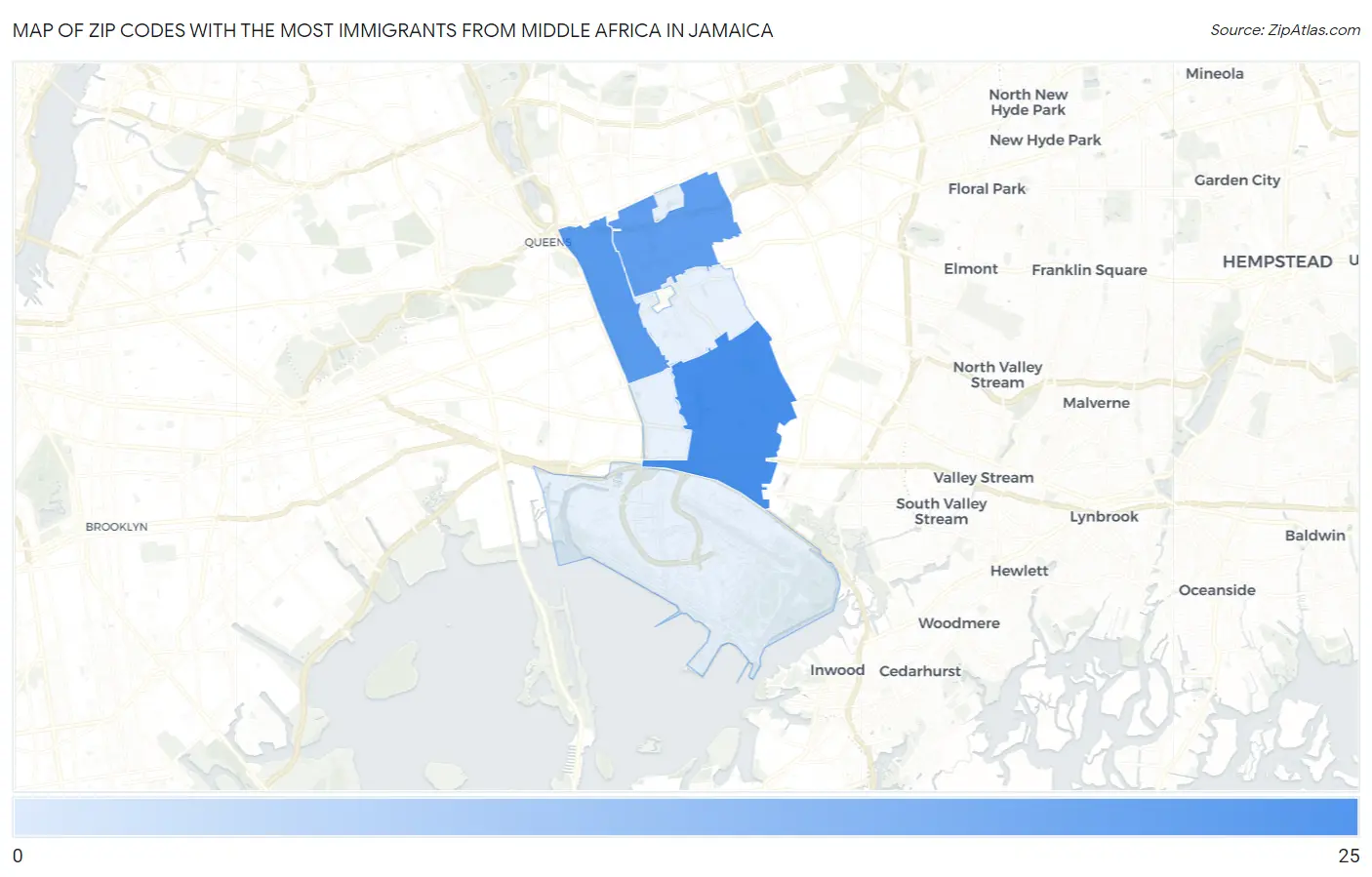 Zip Codes with the Most Immigrants from Middle Africa in Jamaica Map