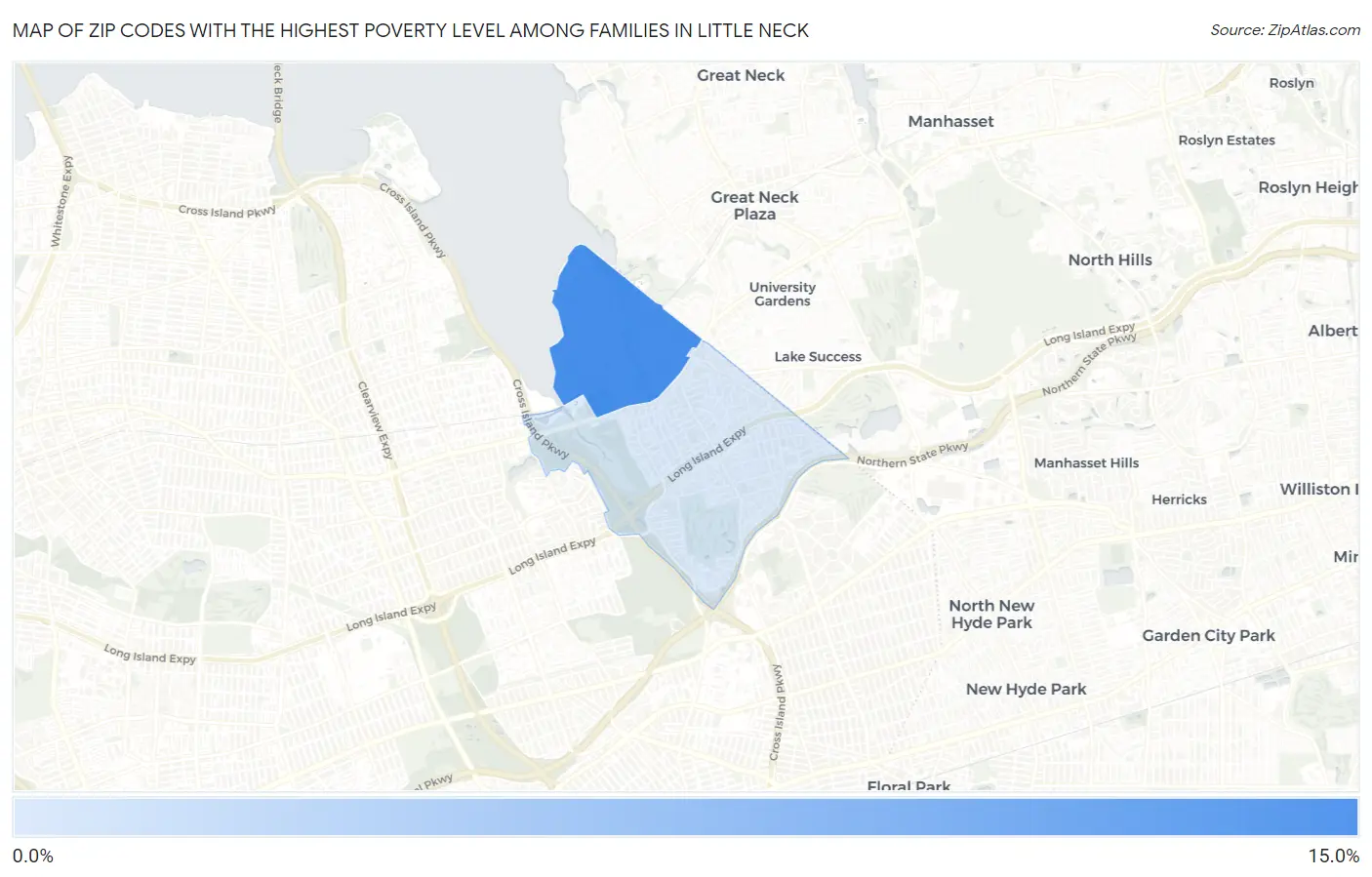 Zip Codes with the Highest Poverty Level Among Families in Little Neck Map
