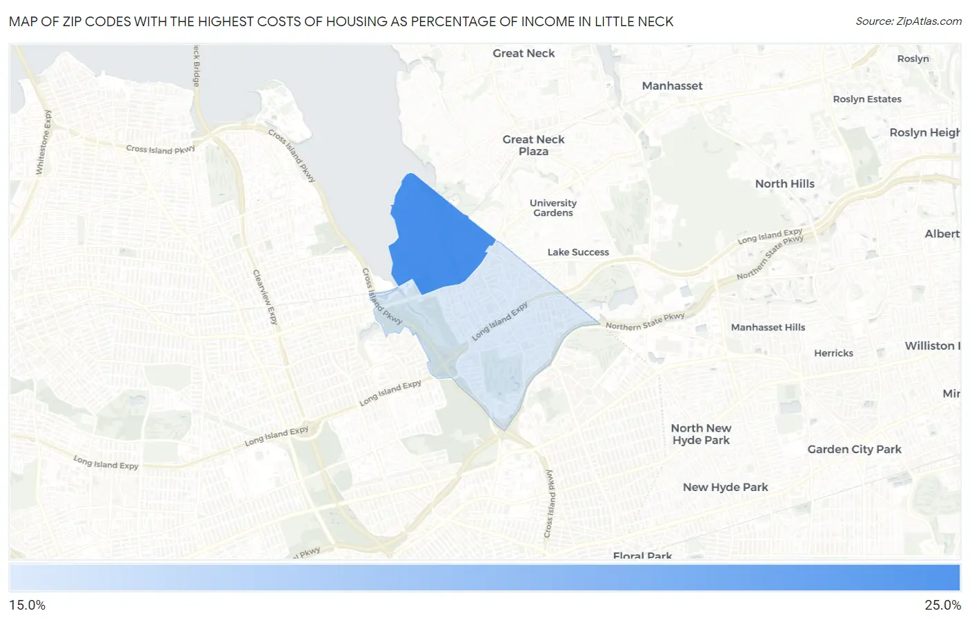 Zip Codes with the Highest Costs of Housing as Percentage of Income in Little Neck Map
