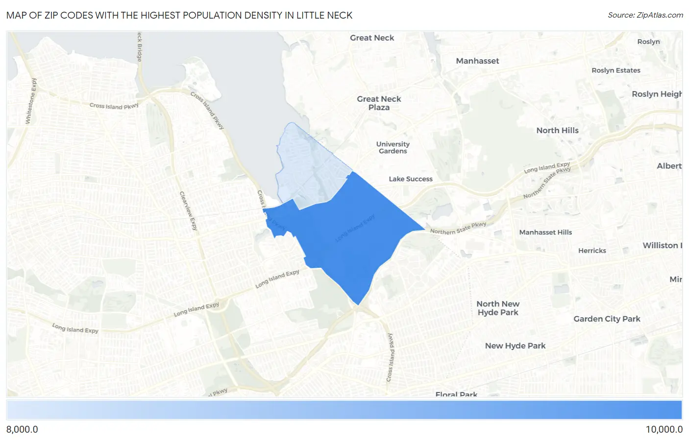 Zip Codes with the Highest Population Density in Little Neck Map
