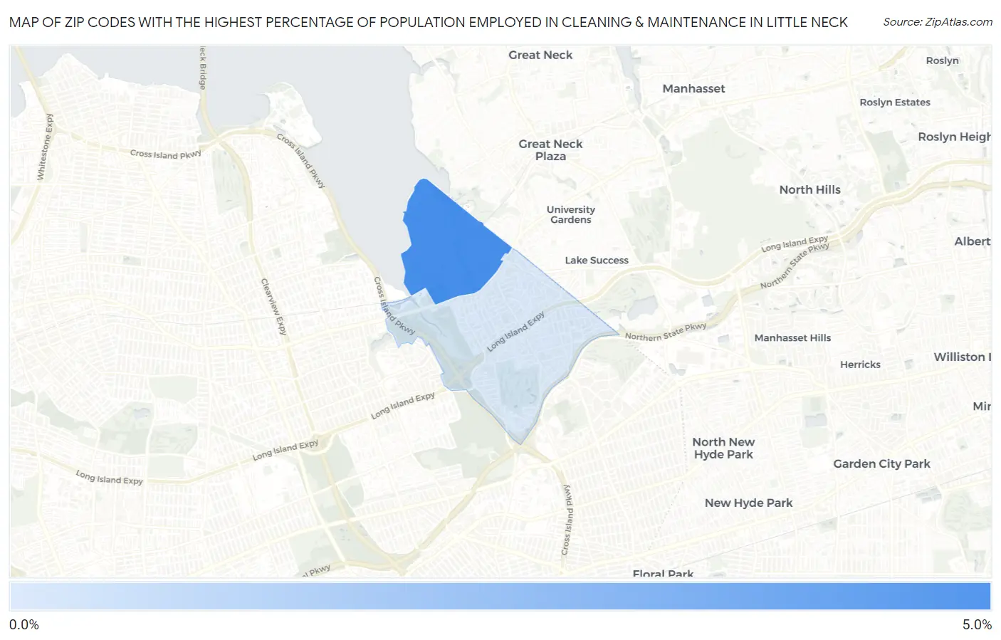 Zip Codes with the Highest Percentage of Population Employed in Cleaning & Maintenance in Little Neck Map