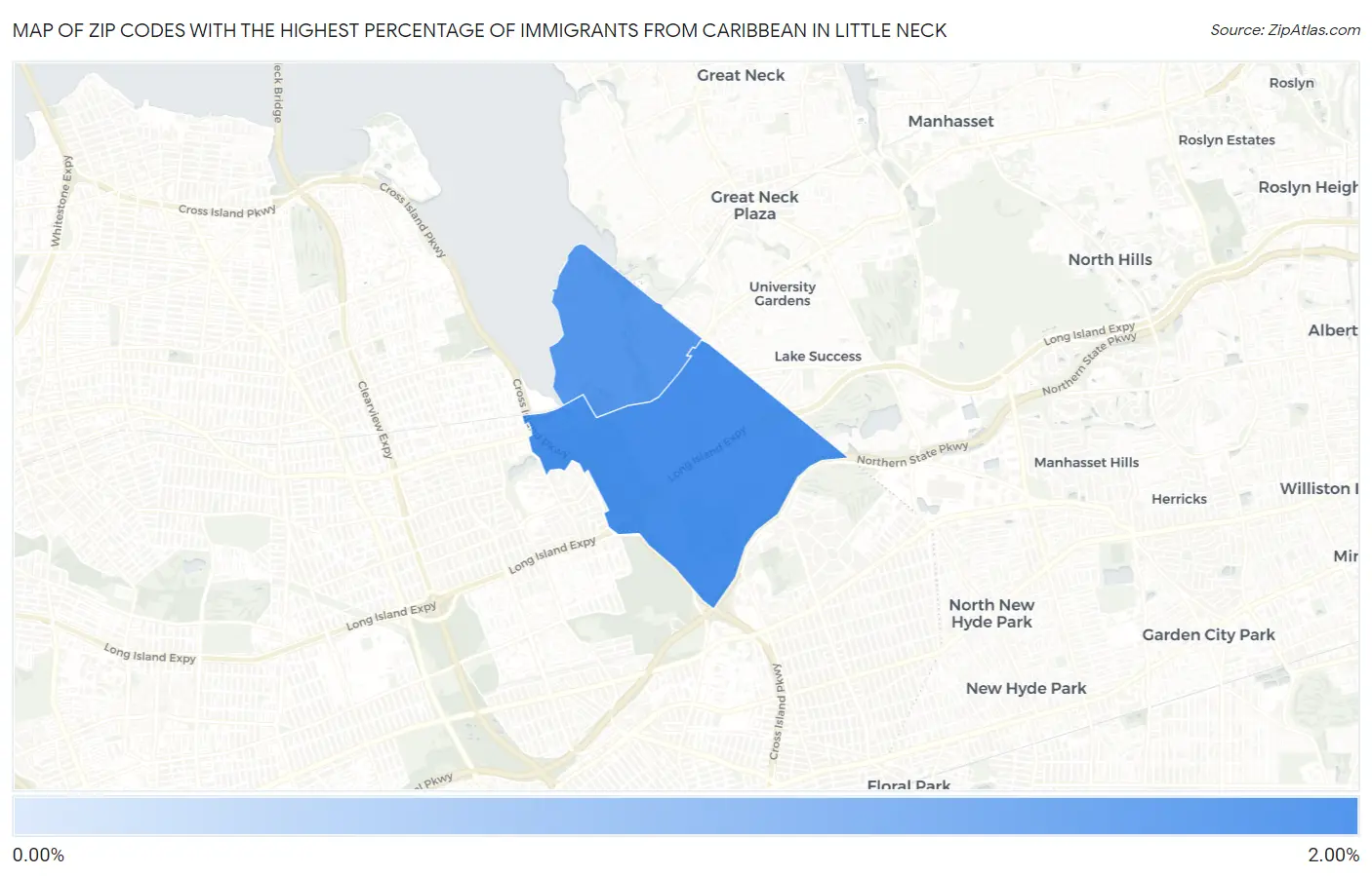 Zip Codes with the Highest Percentage of Immigrants from Caribbean in Little Neck Map