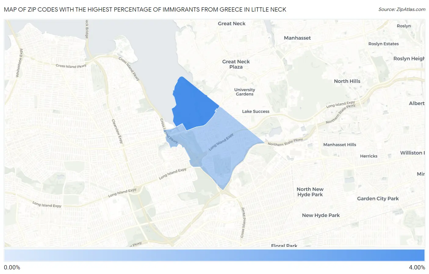 Zip Codes with the Highest Percentage of Immigrants from Greece in Little Neck Map