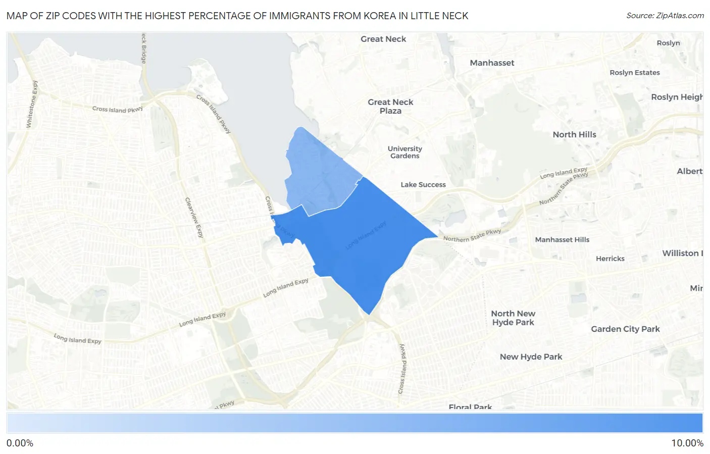 Zip Codes with the Highest Percentage of Immigrants from Korea in Little Neck Map