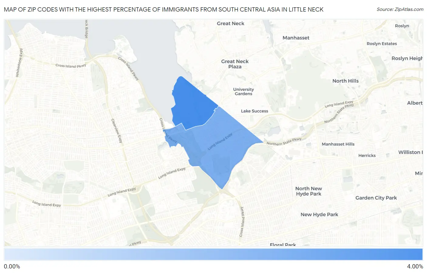 Zip Codes with the Highest Percentage of Immigrants from South Central Asia in Little Neck Map