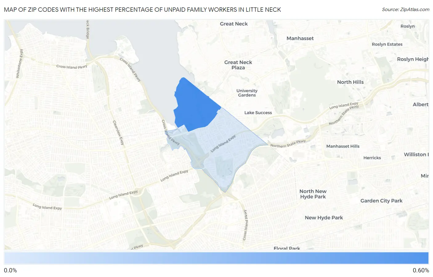 Zip Codes with the Highest Percentage of Unpaid Family Workers in Little Neck Map