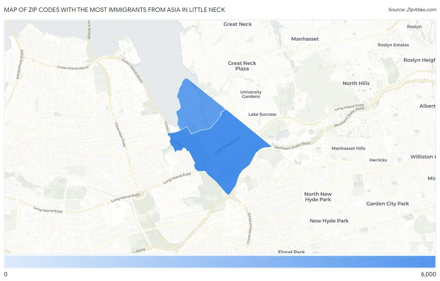 Zip Codes with the Most Immigrants from Asia in Little Neck Map