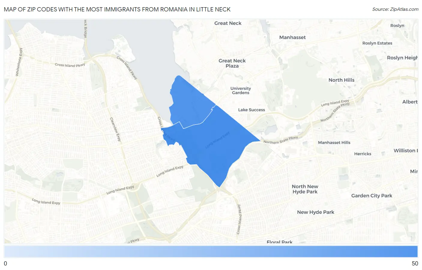 Zip Codes with the Most Immigrants from Romania in Little Neck Map