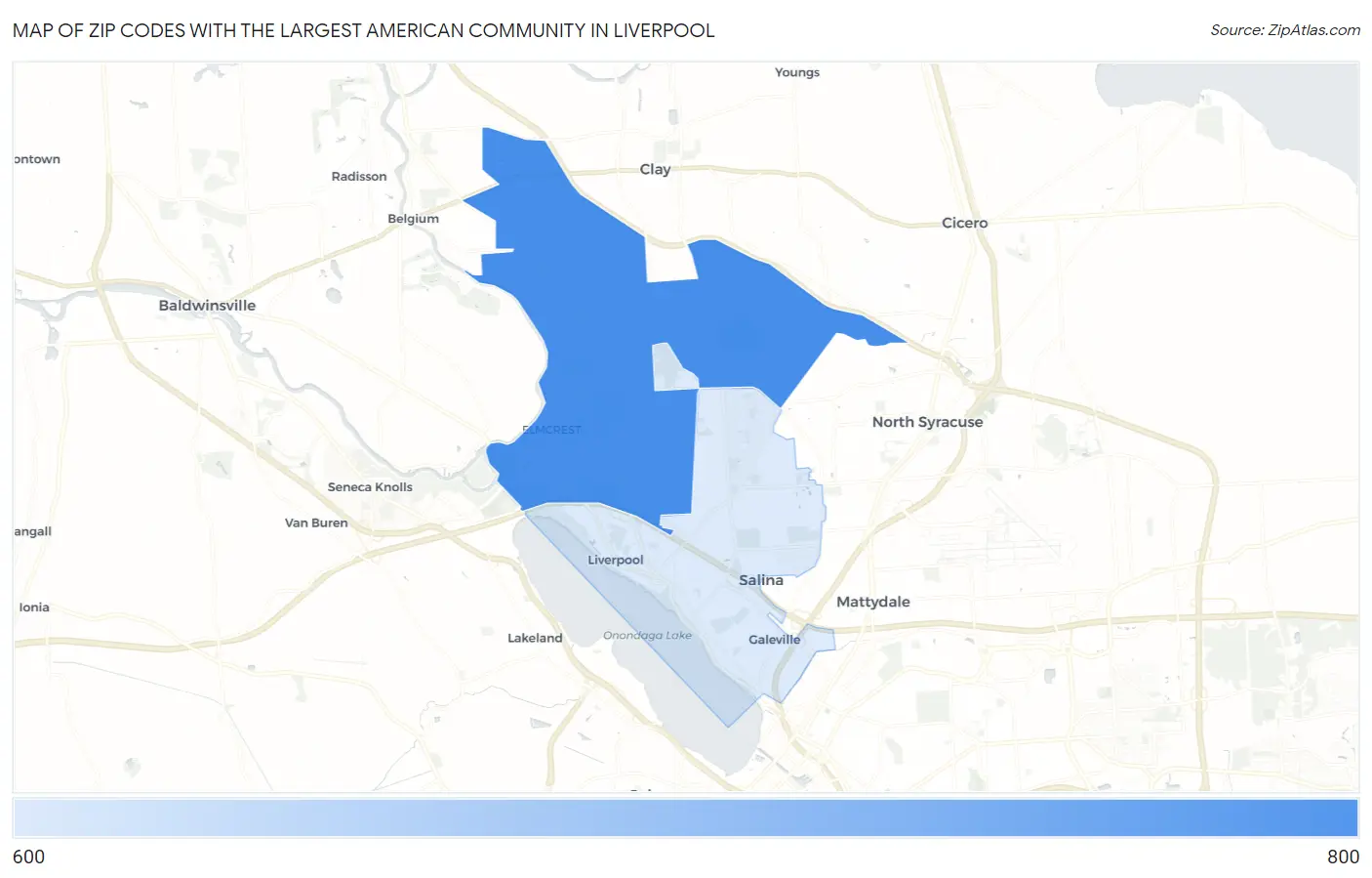Zip Codes with the Largest American Community in Liverpool Map