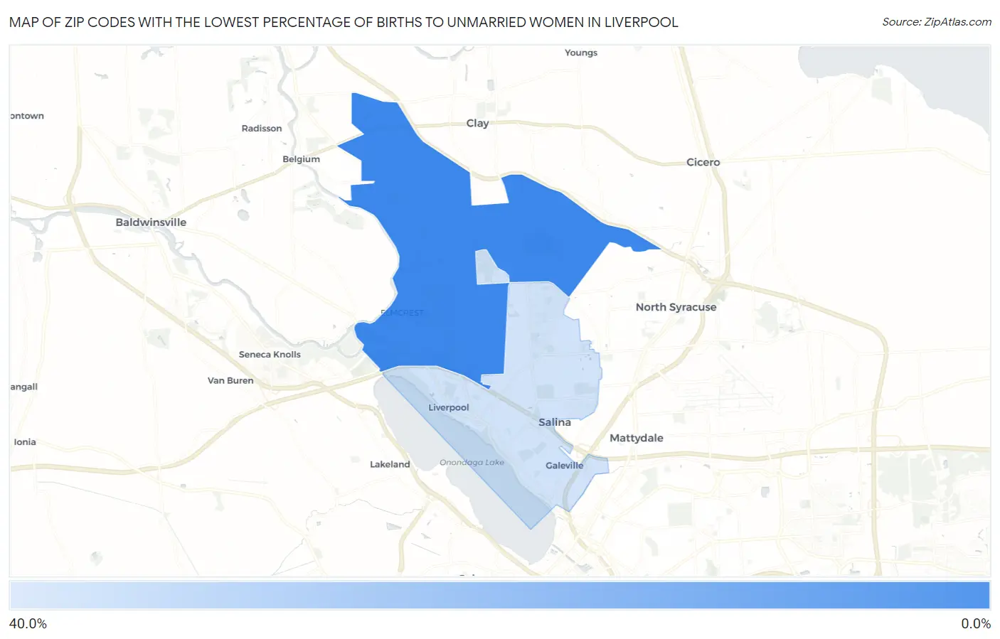 Zip Codes with the Lowest Percentage of Births to Unmarried Women in Liverpool Map