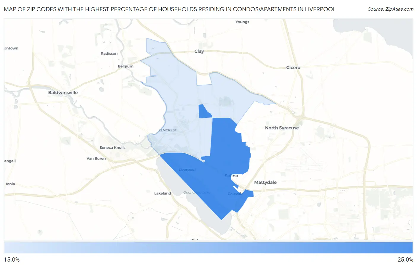 Zip Codes with the Highest Percentage of Households Residing in Condos/Apartments in Liverpool Map
