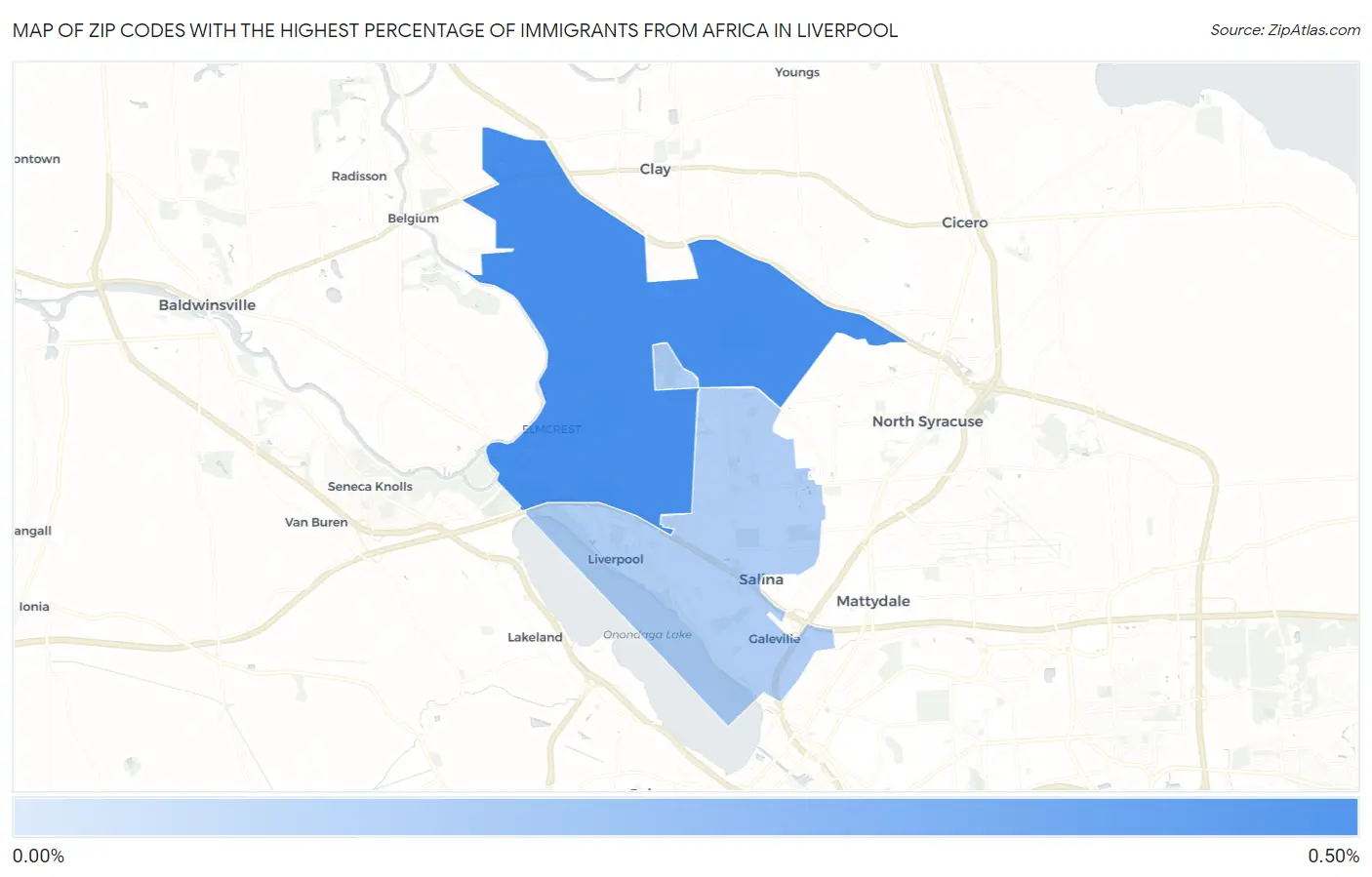 Zip Codes with the Highest Percentage of Immigrants from Africa in Liverpool Map