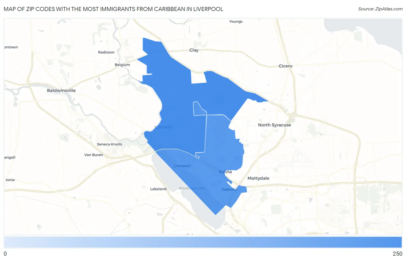 Zip Codes with the Most Immigrants from Caribbean in Liverpool Map