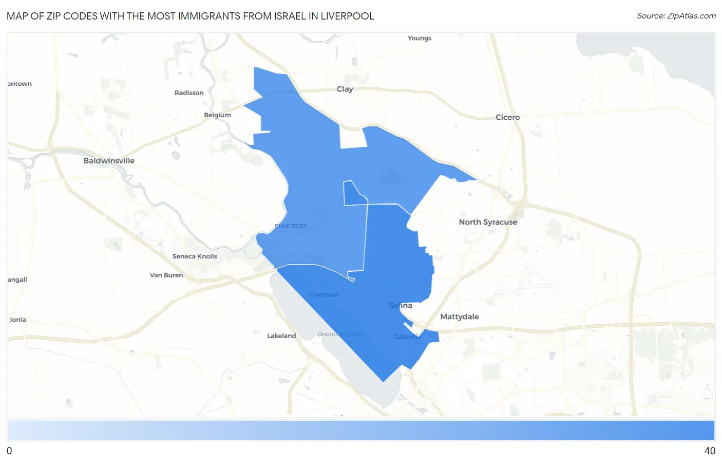 Zip Codes with the Most Immigrants from Israel in Liverpool Map