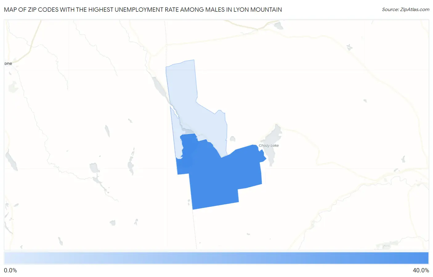 Zip Codes with the Highest Unemployment Rate Among Males in Lyon Mountain Map