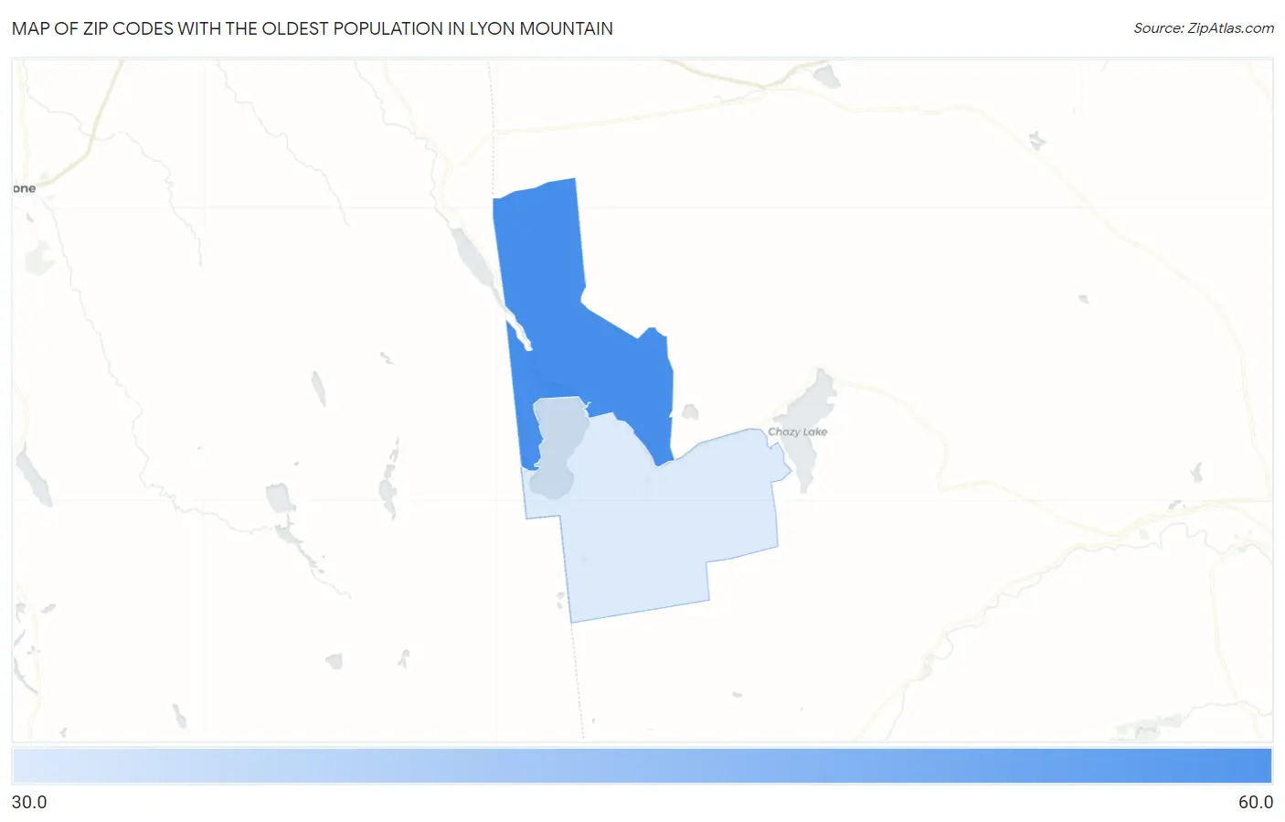 Zip Codes with the Oldest Population in Lyon Mountain Map