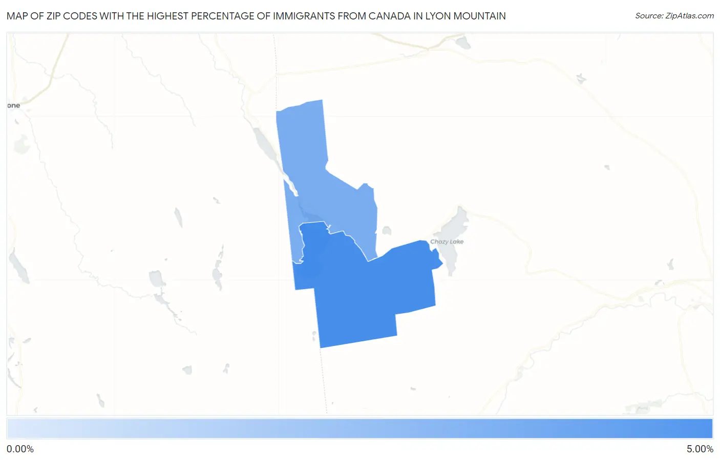 Zip Codes with the Highest Percentage of Immigrants from Canada in Lyon Mountain Map