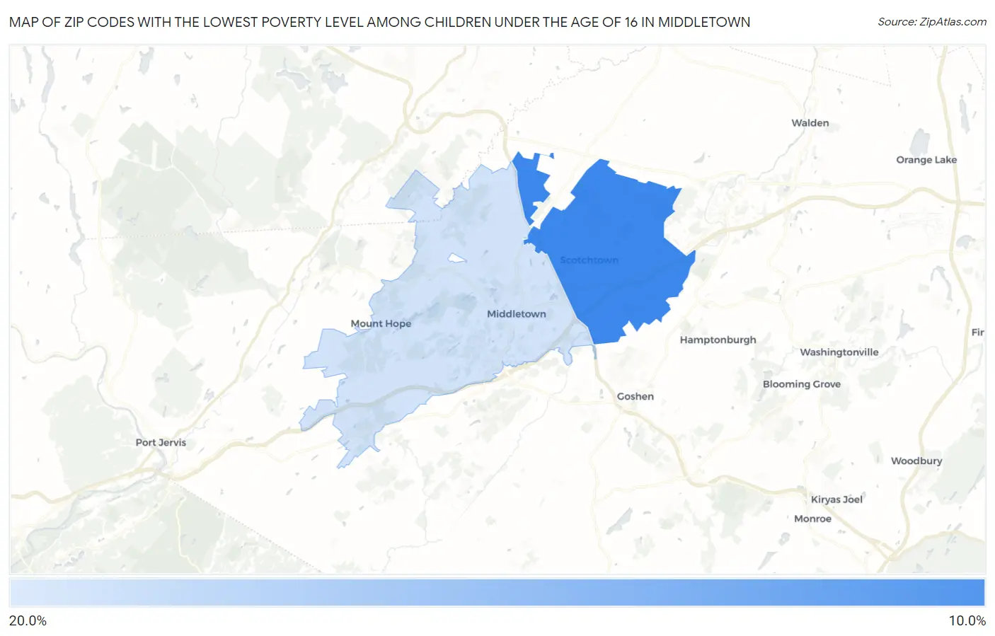 Zip Codes with the Lowest Poverty Level Among Children Under the Age of 16 in Middletown Map