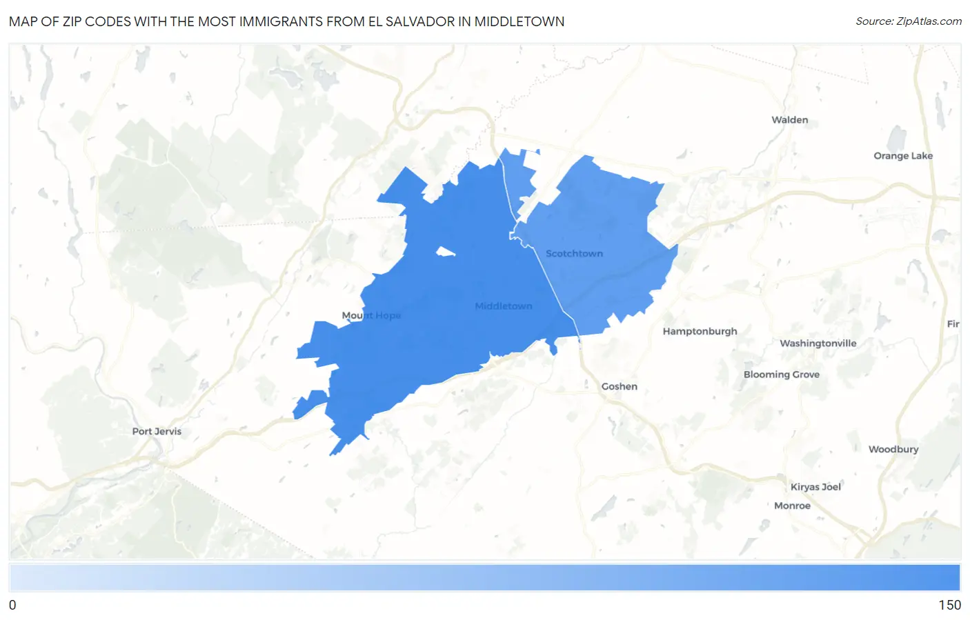 Zip Codes with the Most Immigrants from El Salvador in Middletown Map