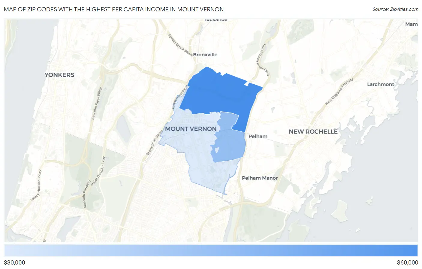 Zip Codes with the Highest Per Capita Income in Mount Vernon Map