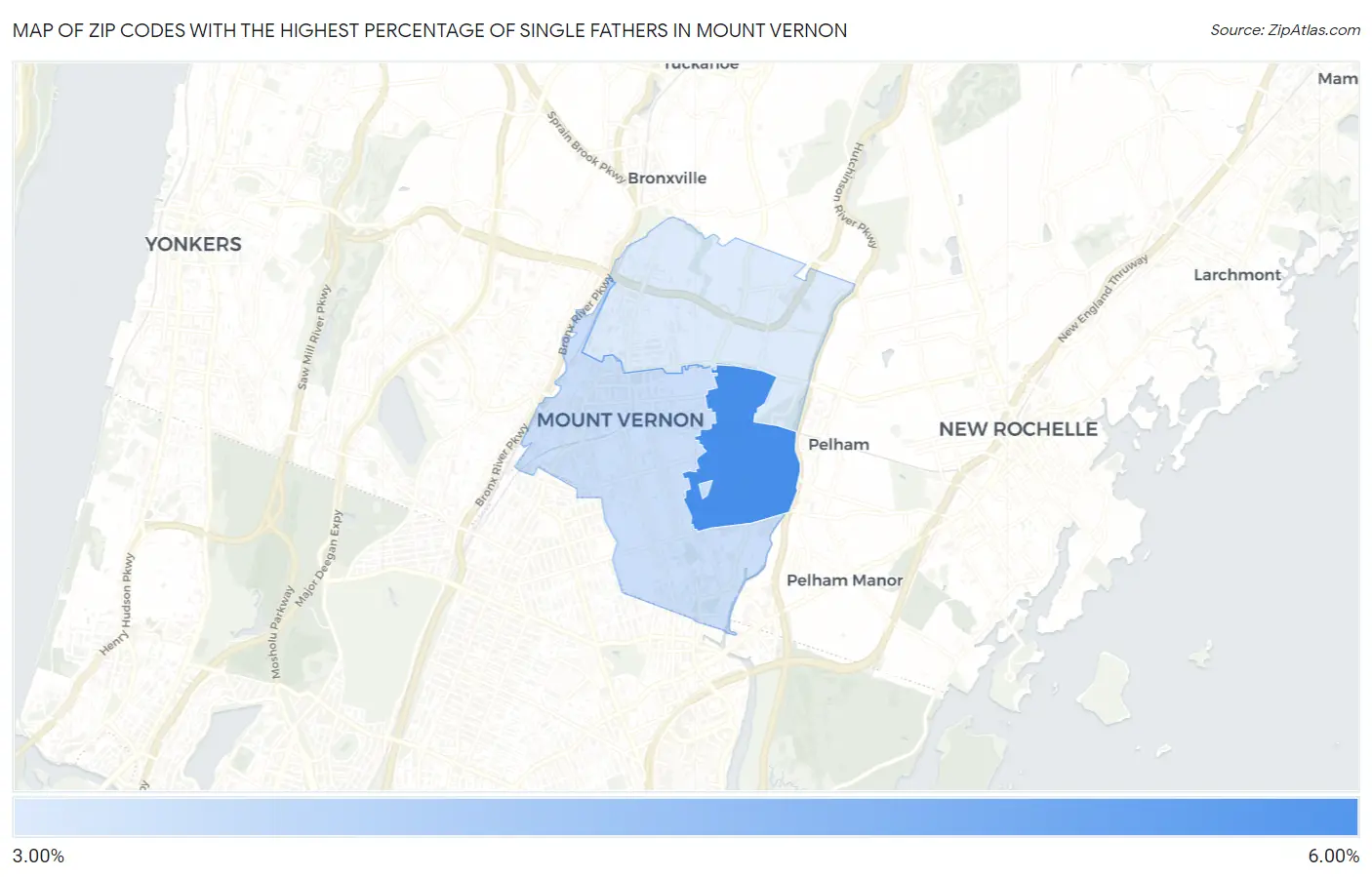 Zip Codes with the Highest Percentage of Single Fathers in Mount Vernon Map